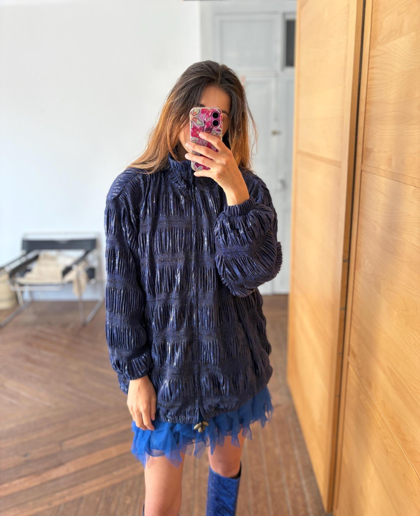 Vintage blue jacket aesthetic unique piece with padded shoulders statement piece in great condition