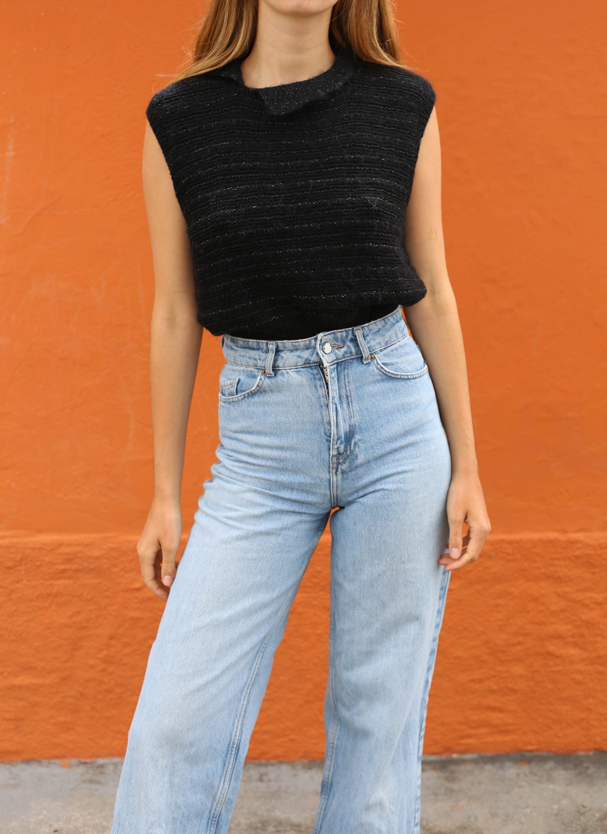 Vintage Sparkle Knit Top - Subtle Green Glitter, Sleeveless Stylish Vest