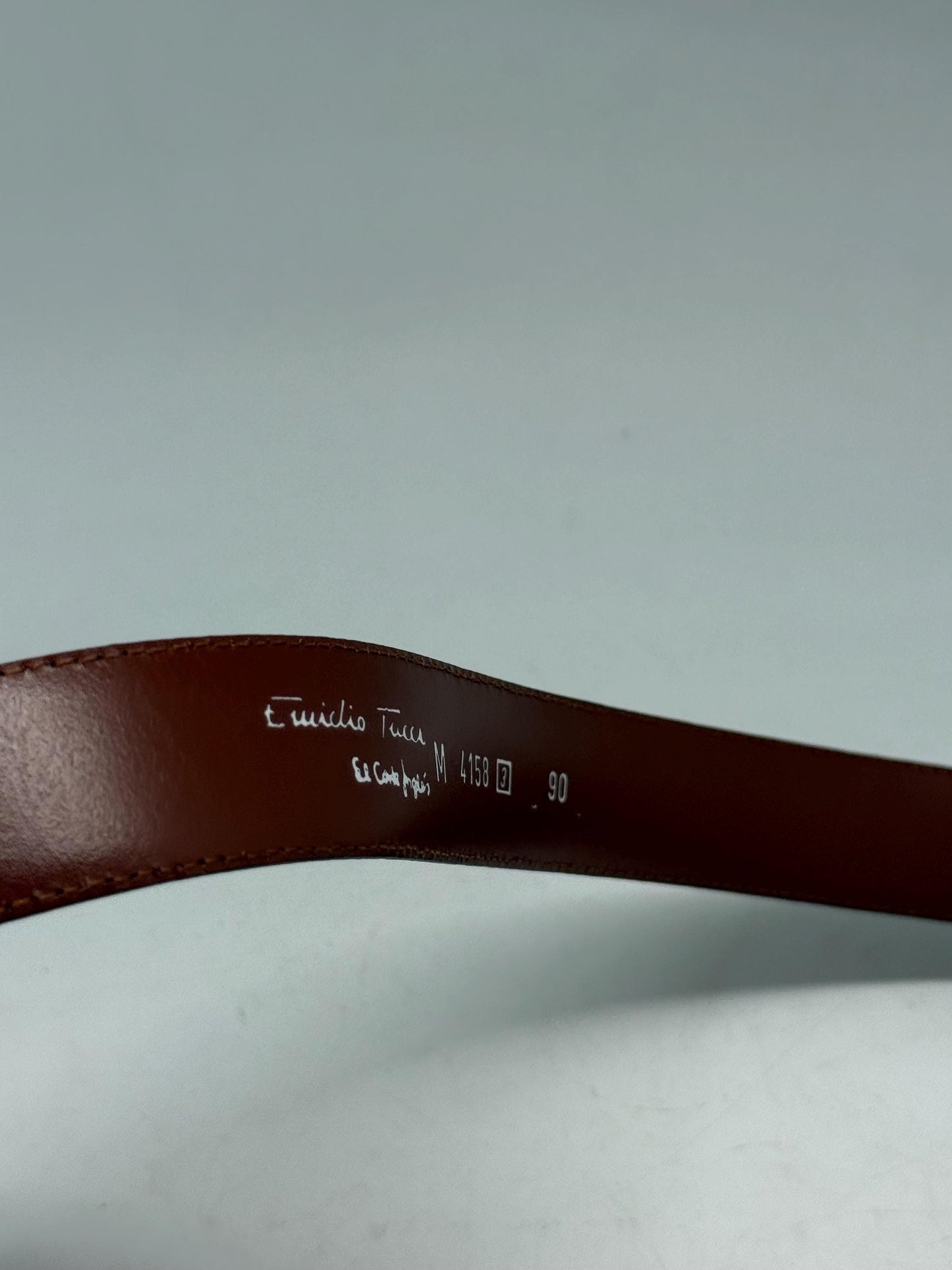 Emidio Tucci brown leather belt, genuine leather, classic fit, gold, toned polished buckle, minimalist chic, US M, formal semi, formal wear