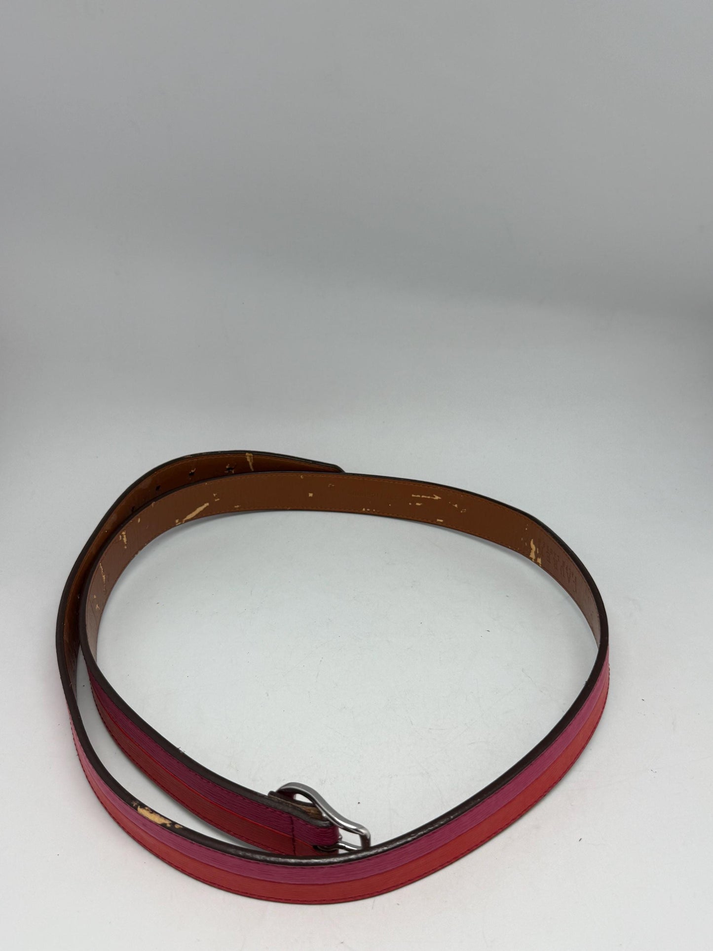 Ralph Lauren red pink leather belt, genuine leather, textured finish, silver metal buckle, branded logo detail, modern streetwear chic