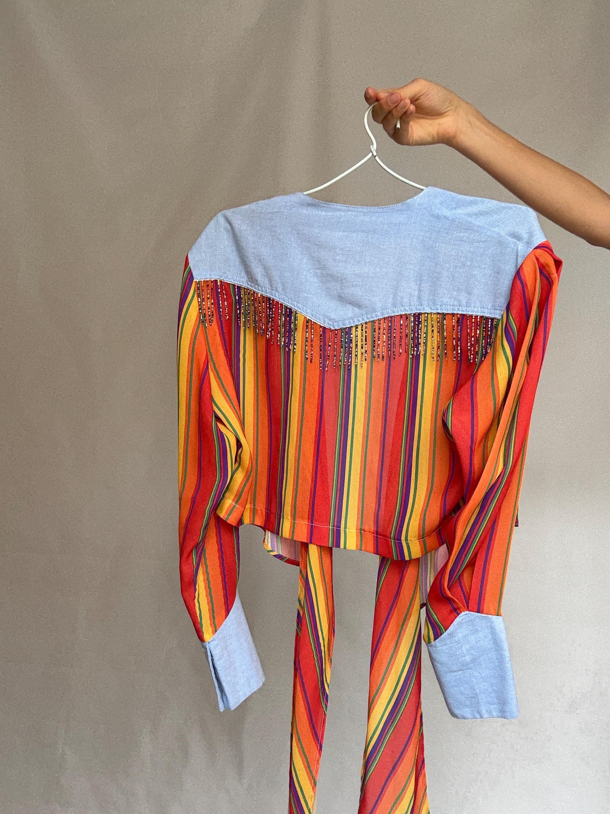 Vintage zou line spencer blouse, soft denim feel, relaxed fit, made in France, classic collar, vintage bohemian, US M, western aesthetic