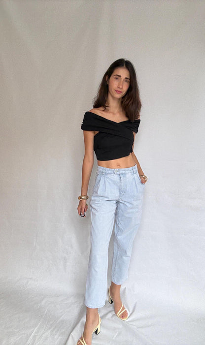 Indigo Cotton Retro 90s Trousers — fabric close-up