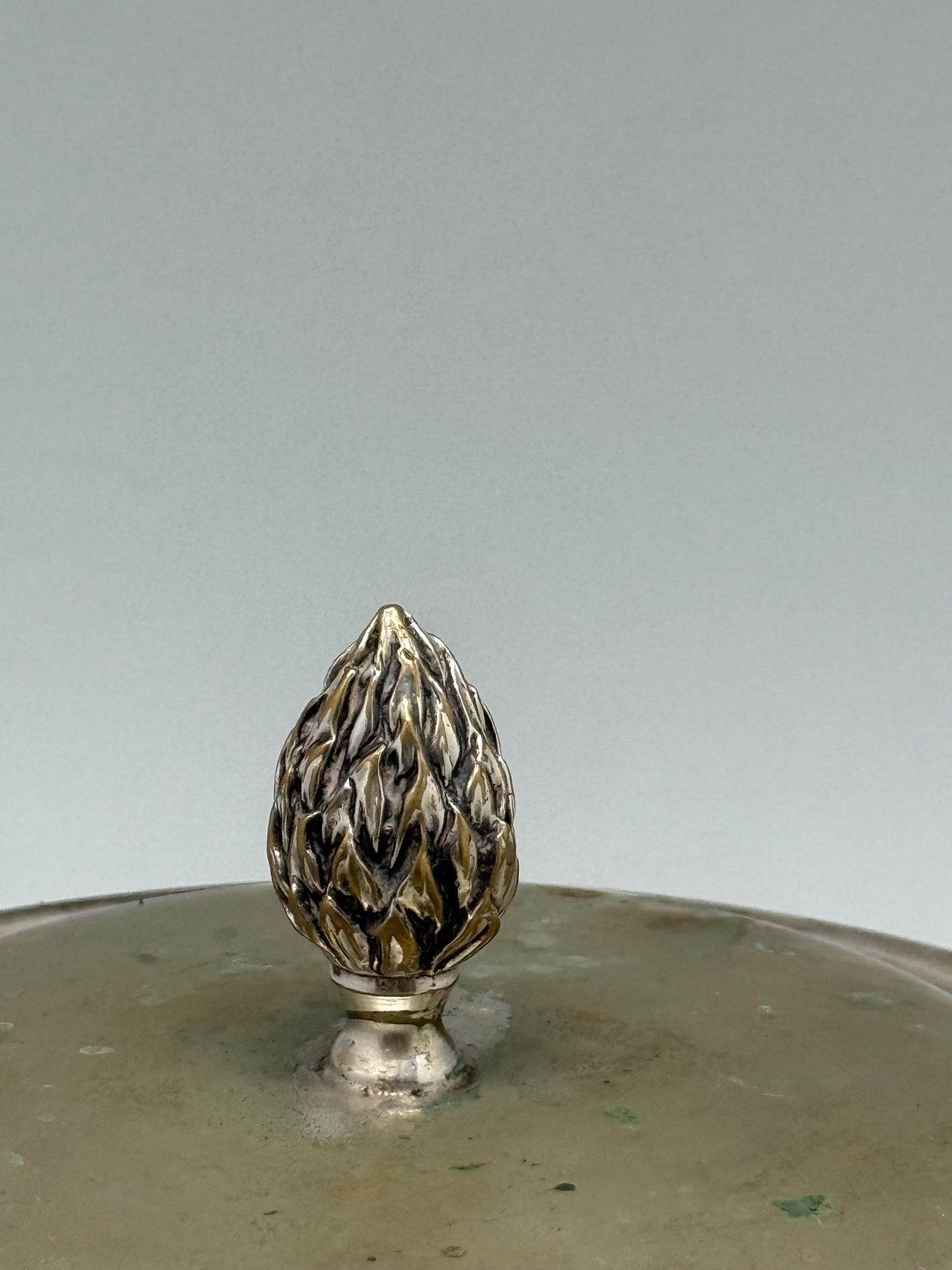 Vintage silver plated ice bucket, embellished lion's head handles, decorative finial, art deco, P.V.H. & Co. Made in England