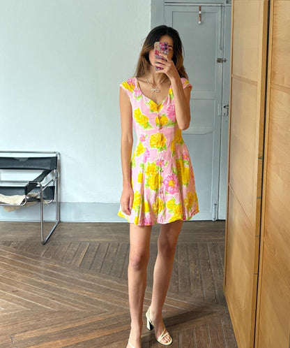 Vintage 1990s Escada Silk Floral Mini Dress