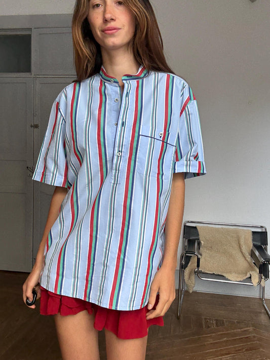 Vintage Emidio Tucci striped beach shirt – colorful unisex menswear, retro summer top, oversized fit, Size L / XL