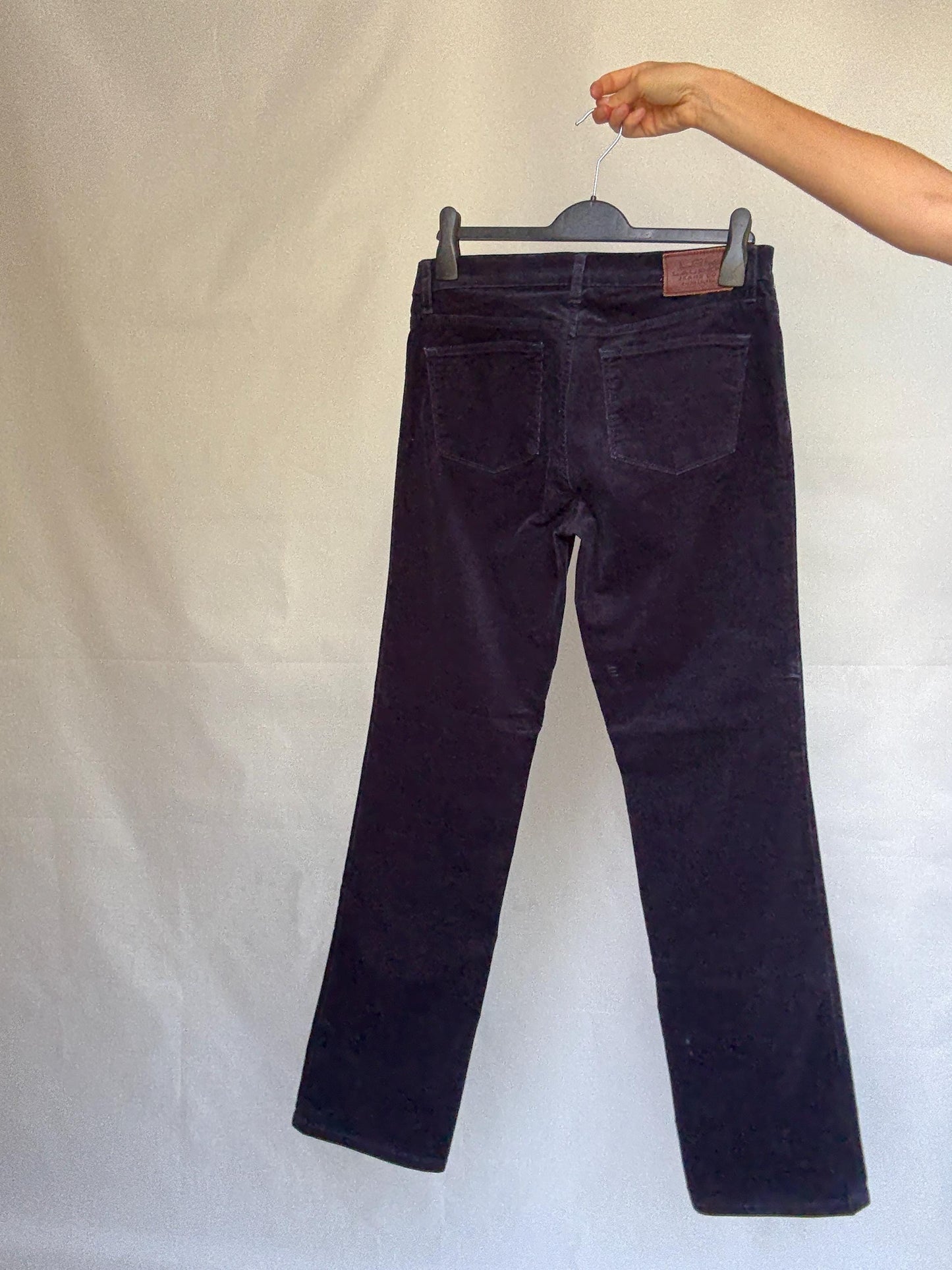 LRL Lauren Jeans Co. blue velvet cotton corduroy pants, straight leg fit, elegant preppy retro style, US M, casual chic