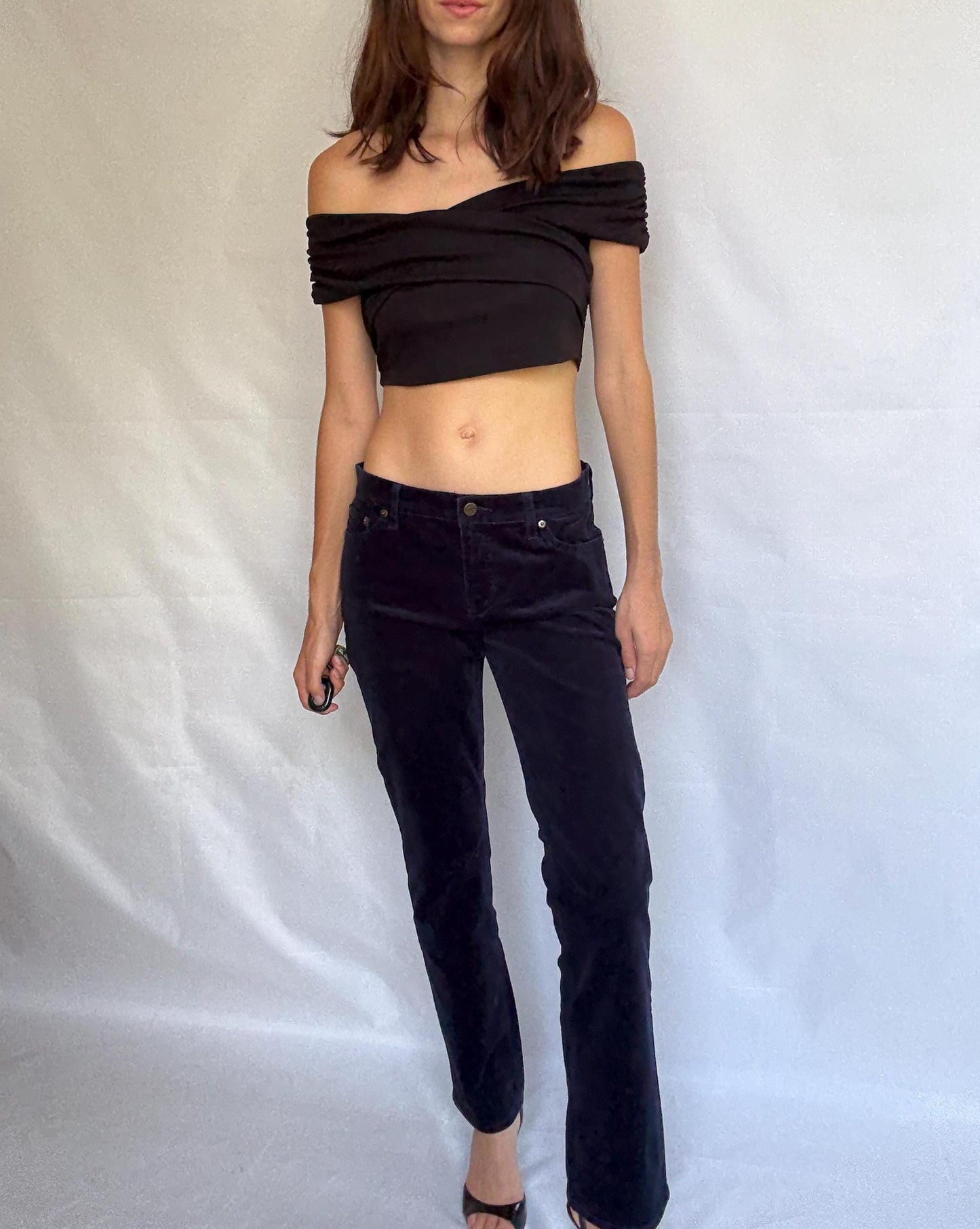 LRL Lauren Jeans Co. blue velvet cotton corduroy pants, straight leg fit, elegant preppy retro style, US M, casual chic