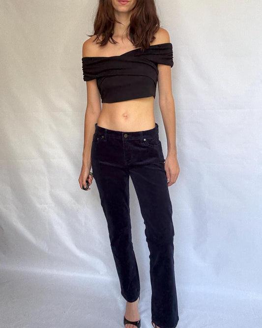 LRL Lauren Jeans Co. blue velvet cotton corduroy pants, straight leg fit, elegant preppy retro style, US M, casual chic