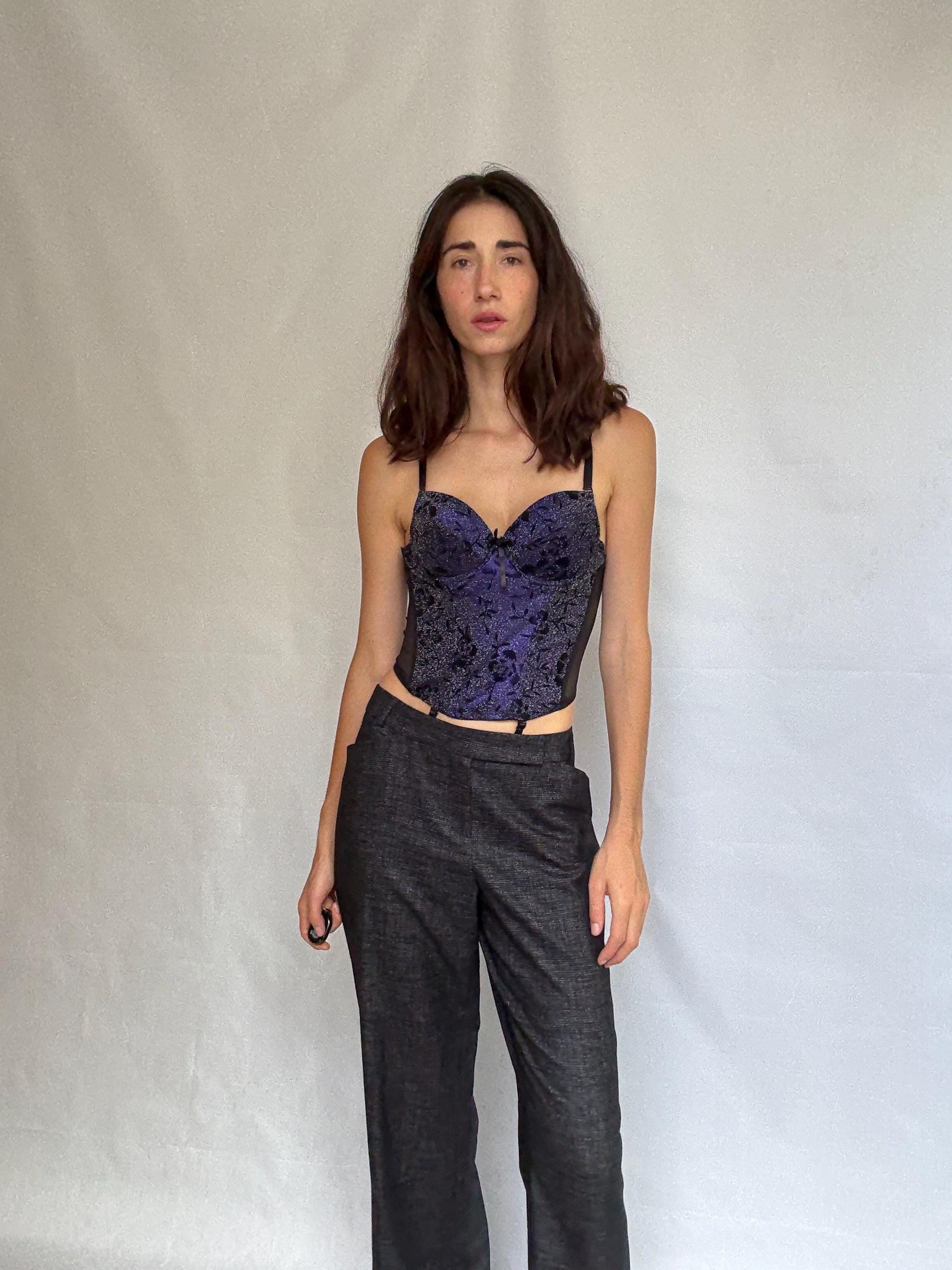 Purple sparkly bustier top, cotton feel, US L, Sexy Gothic edgy nightwear