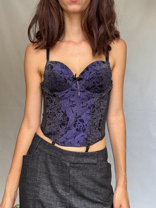 Purple sparkly bustier top, cotton feel, US L, Sexy Gothic edgy nightwear