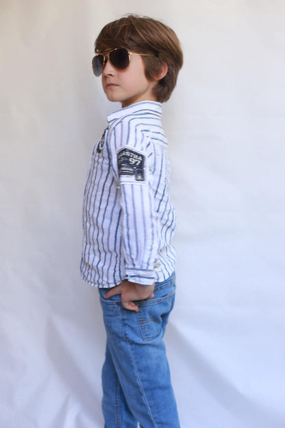 Gaastra navy striped long sleeve shirt, 100% linen, relaxed fit, casual nautical, EU 110 cm, everyday style