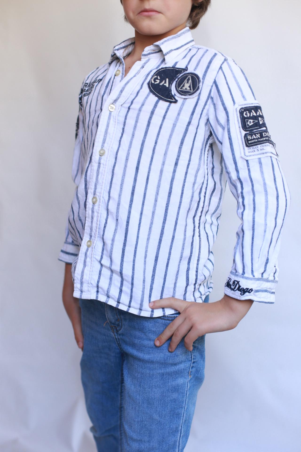 Gaastra navy striped long sleeve shirt, 100% linen, relaxed fit, casual nautical, EU 110 cm, everyday style