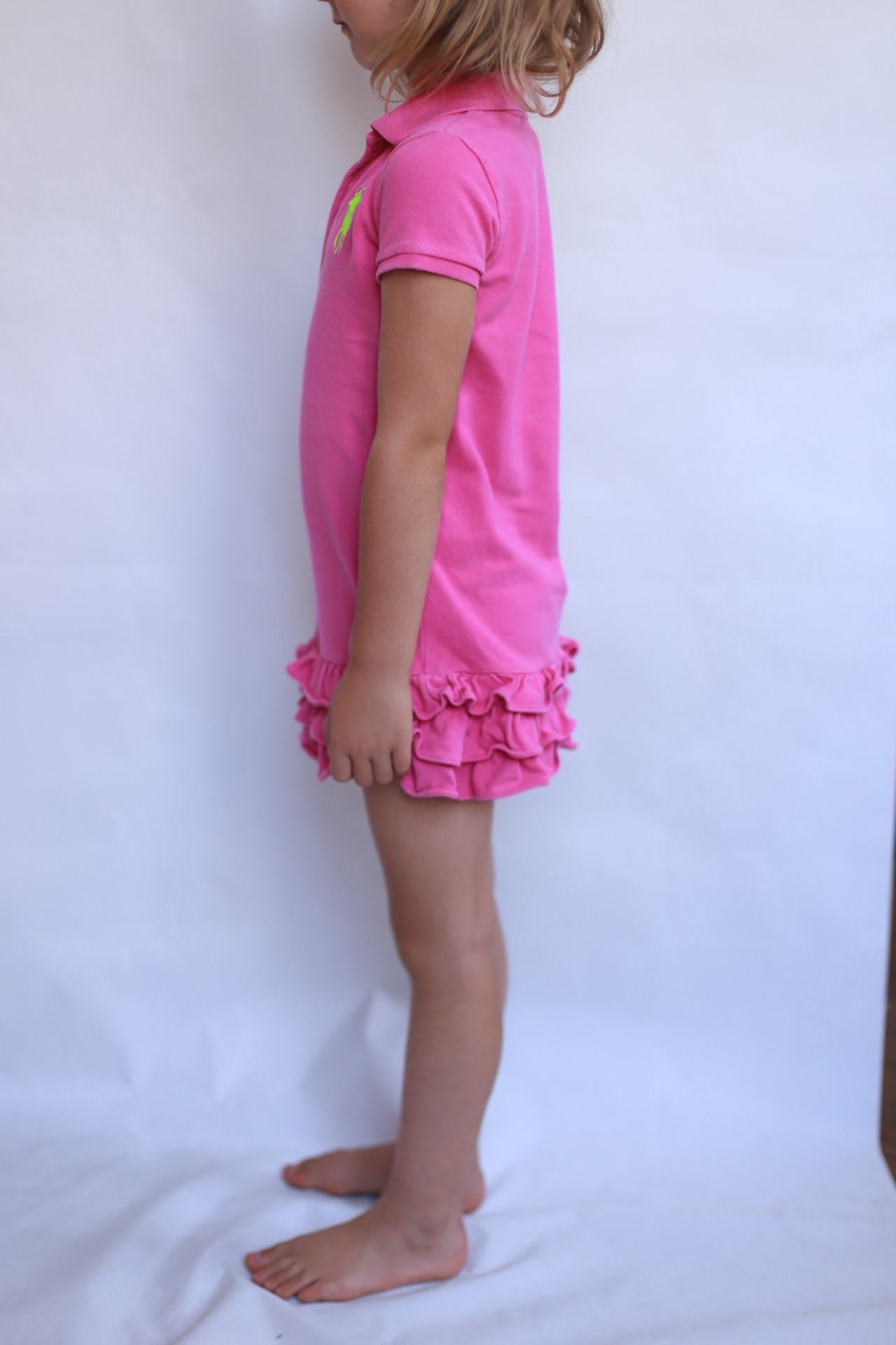 Ralph Lauren pink polo dress, 100% cotton, line silhouette, ruffled hem, preppy sporty style, US 5 (children), casual outings