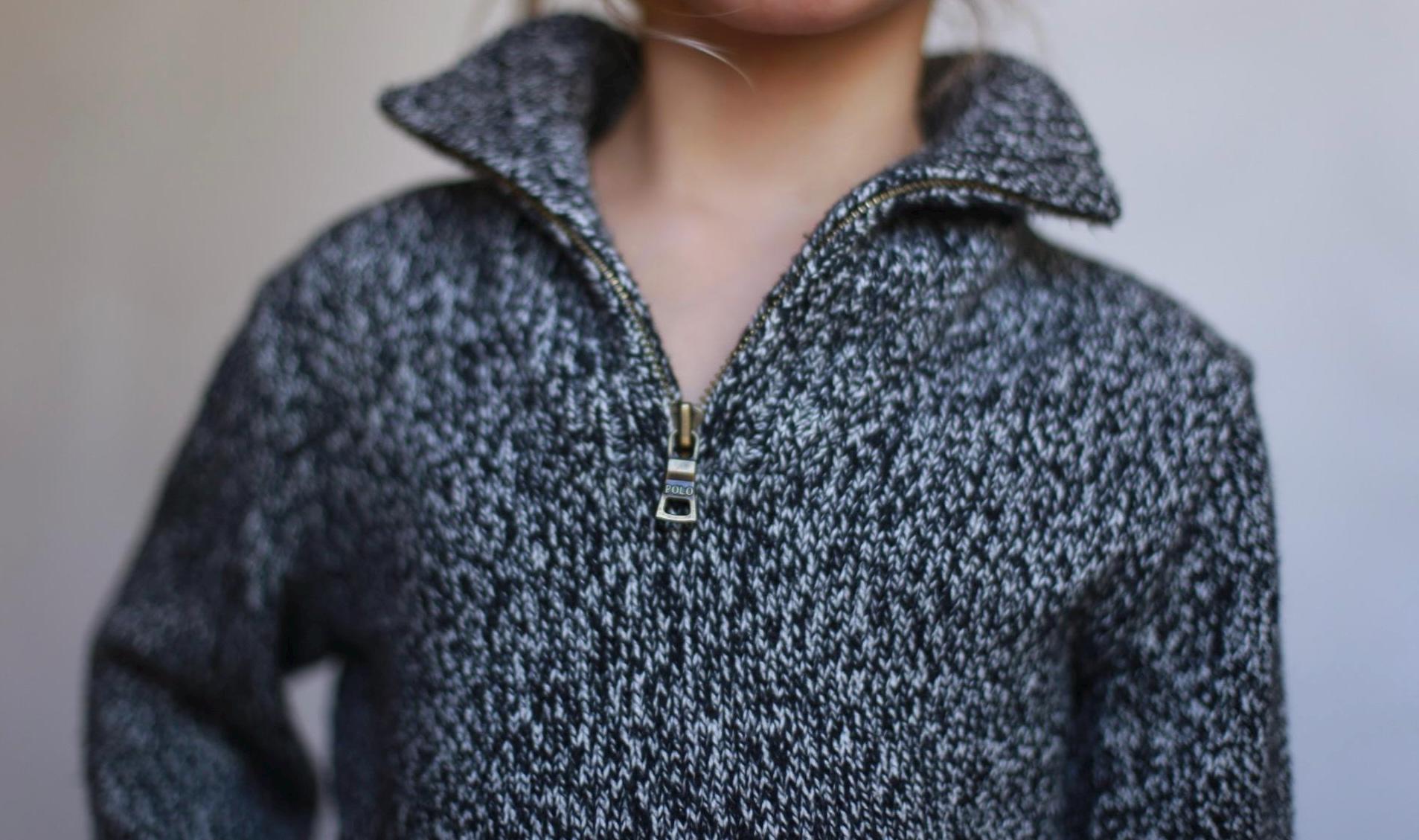 Polo Ralph Lauren grey speckled sweater, 100% cotton, relaxed fit, half zip collar, casual versatile, US 5 kids, everyday wear