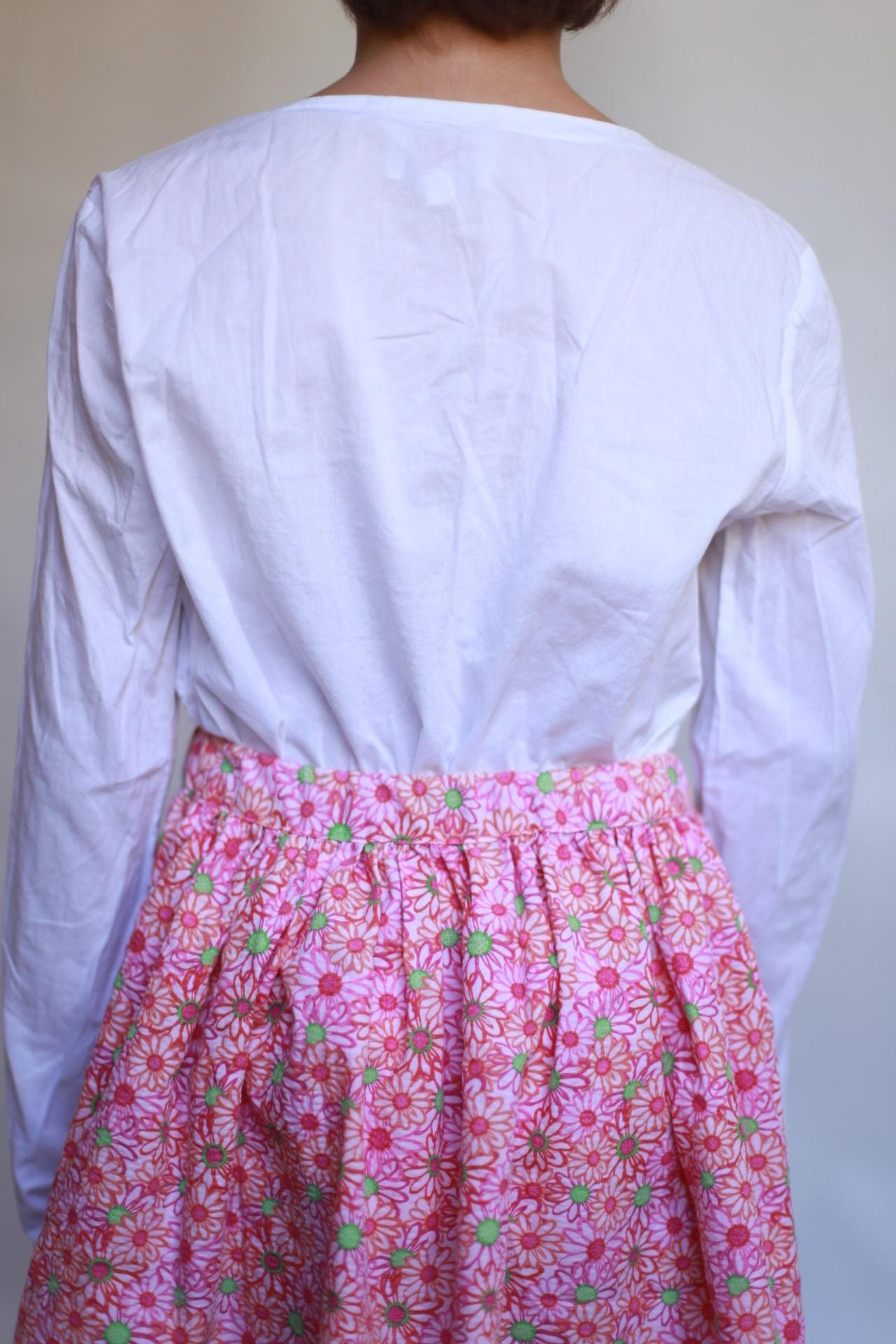 Vintage white children's blouse, cotton feel, relaxed fit, hand embroidered detail, minimalist folkloric aesthetic, US 10, EU 154 kids