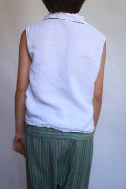 Green Striped Cotton Hippy Pants, 70s Retro Kids XXL