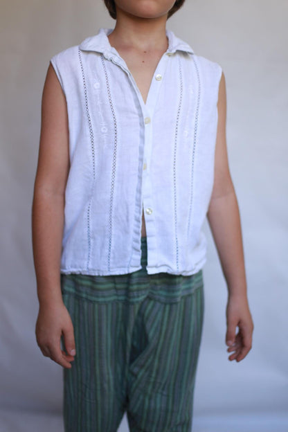 Green Striped Cotton Hippy Pants, 70s Retro Kids XXL