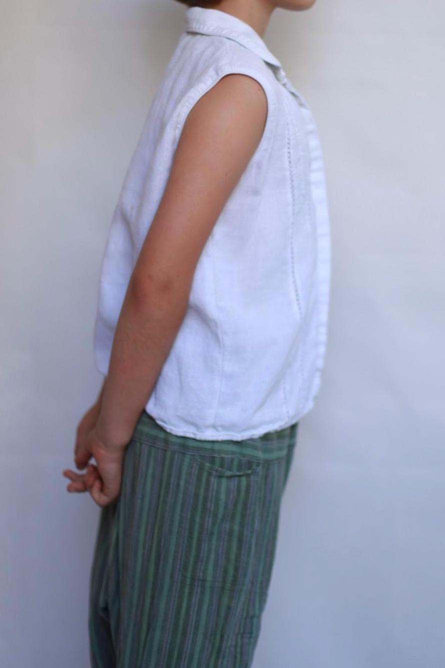 Children's green striped hippy pants, cotton, relaxed fit, elastic waistband with drawstring, retro 70s, US XXL Kids, casual playtime