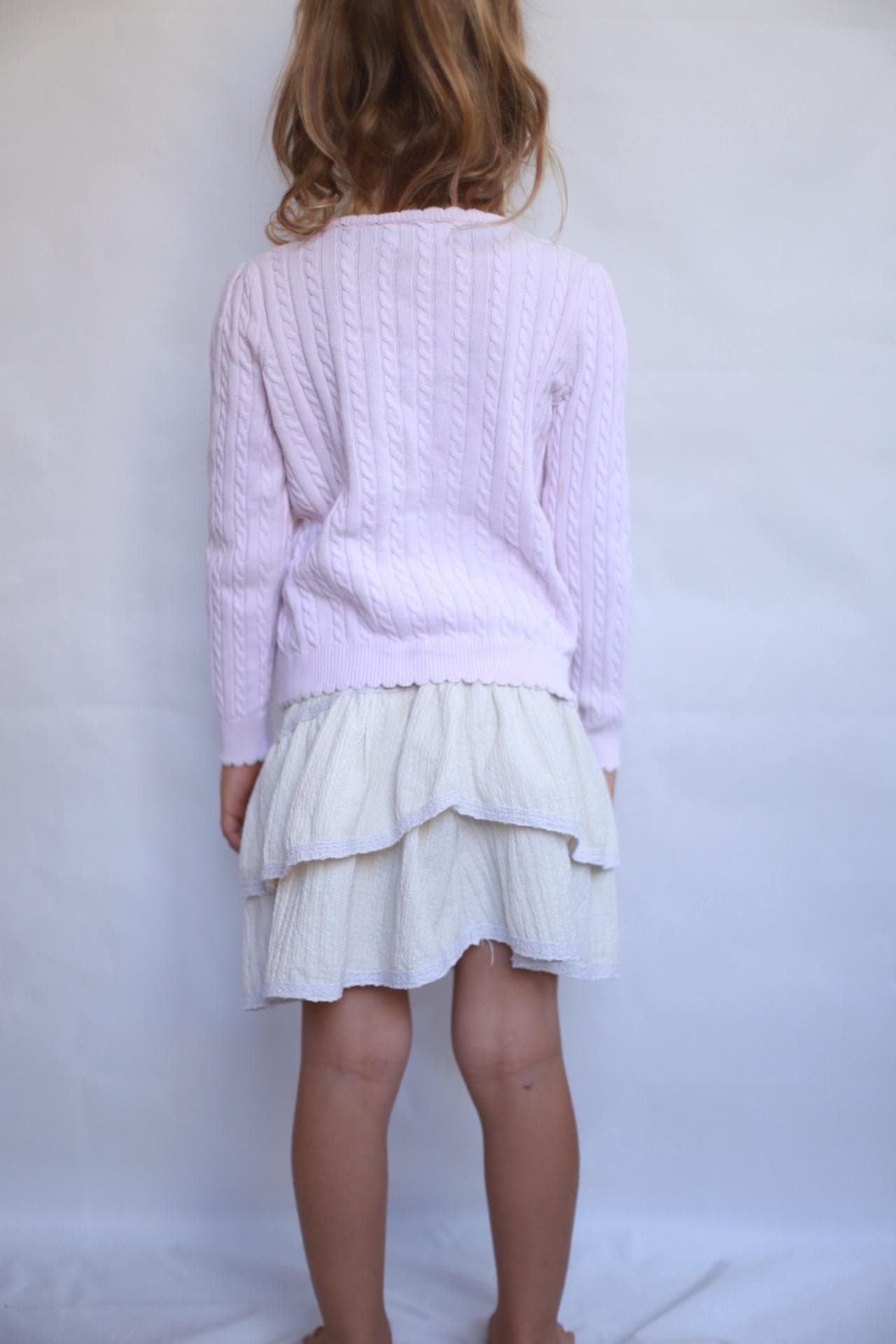 Polo Ralph Lauren light pink sweater, classic fit, cable knit texture, casual feminine, US 6 kids, versatile wear