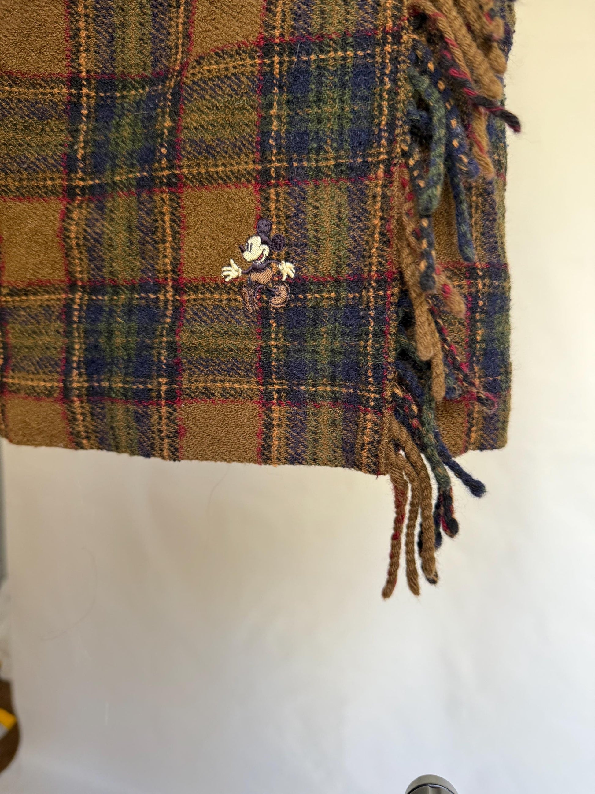 Donaldson plaid children's skirt, wool, line fit, fringe edges, embroidered cartoon detail, US XS, rustic play outfit, made in Belgium