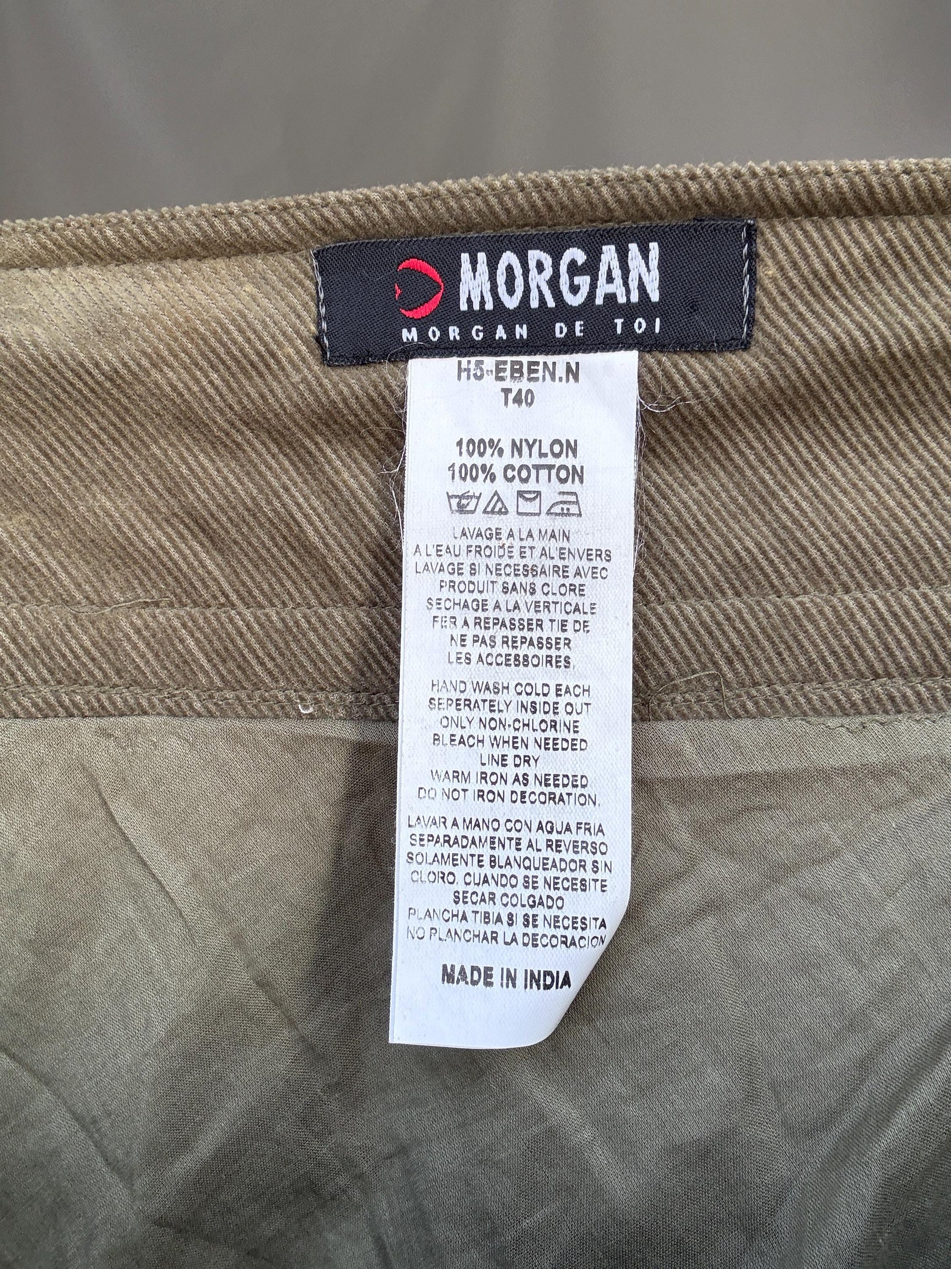 Vintage taupe a line skirt, cotton corduroy midi skirt, metallic eyelet waistband, romantic grunge, US XL, evening chic