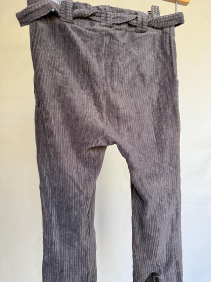 Gray Ribbed Corduroy Pants With Bow Tie — back view
