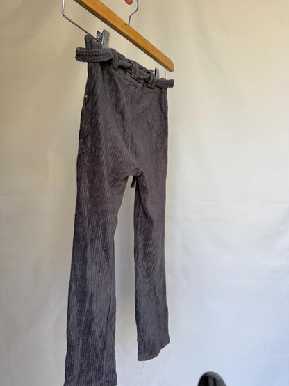 Gray Ribbed Corduroy Pants With Bow Tie — fabric close-up
