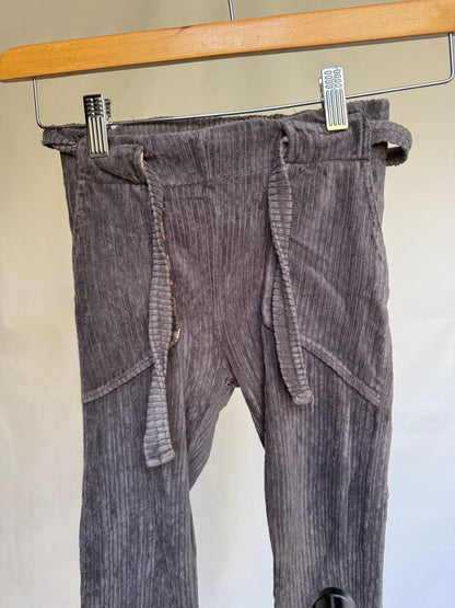 Gray Ribbed Corduroy Pants With Bow Tie