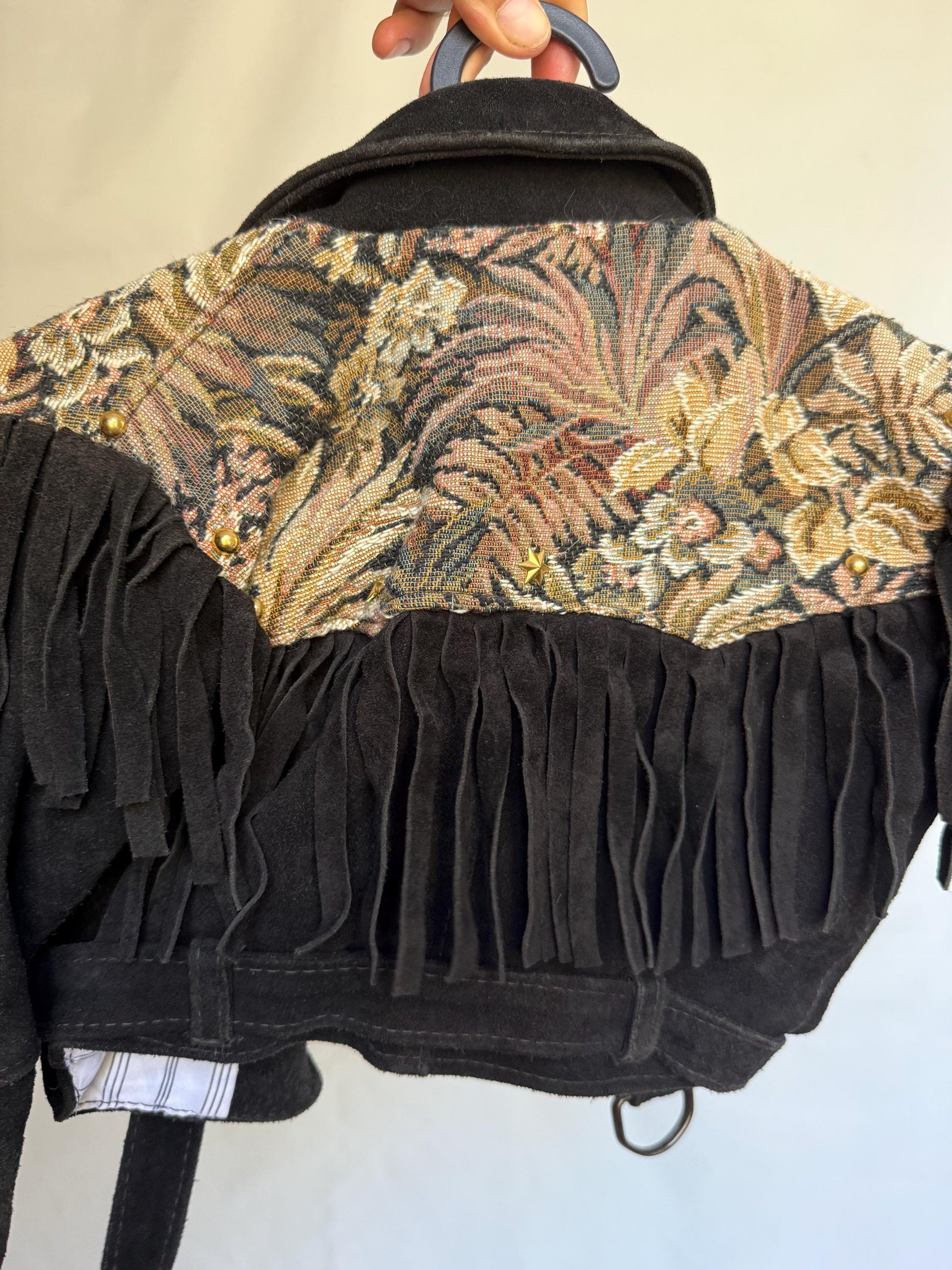 Vintage Black Suede Fringe Jacket for Kids — detail