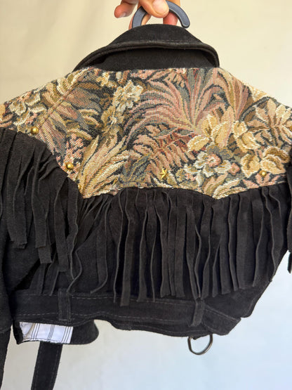 Vintage Black Suede Fringe Jacket for Kids — detail