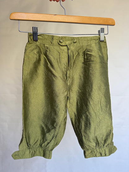 Elvira Nieto Olive Silk Cropped Pants
