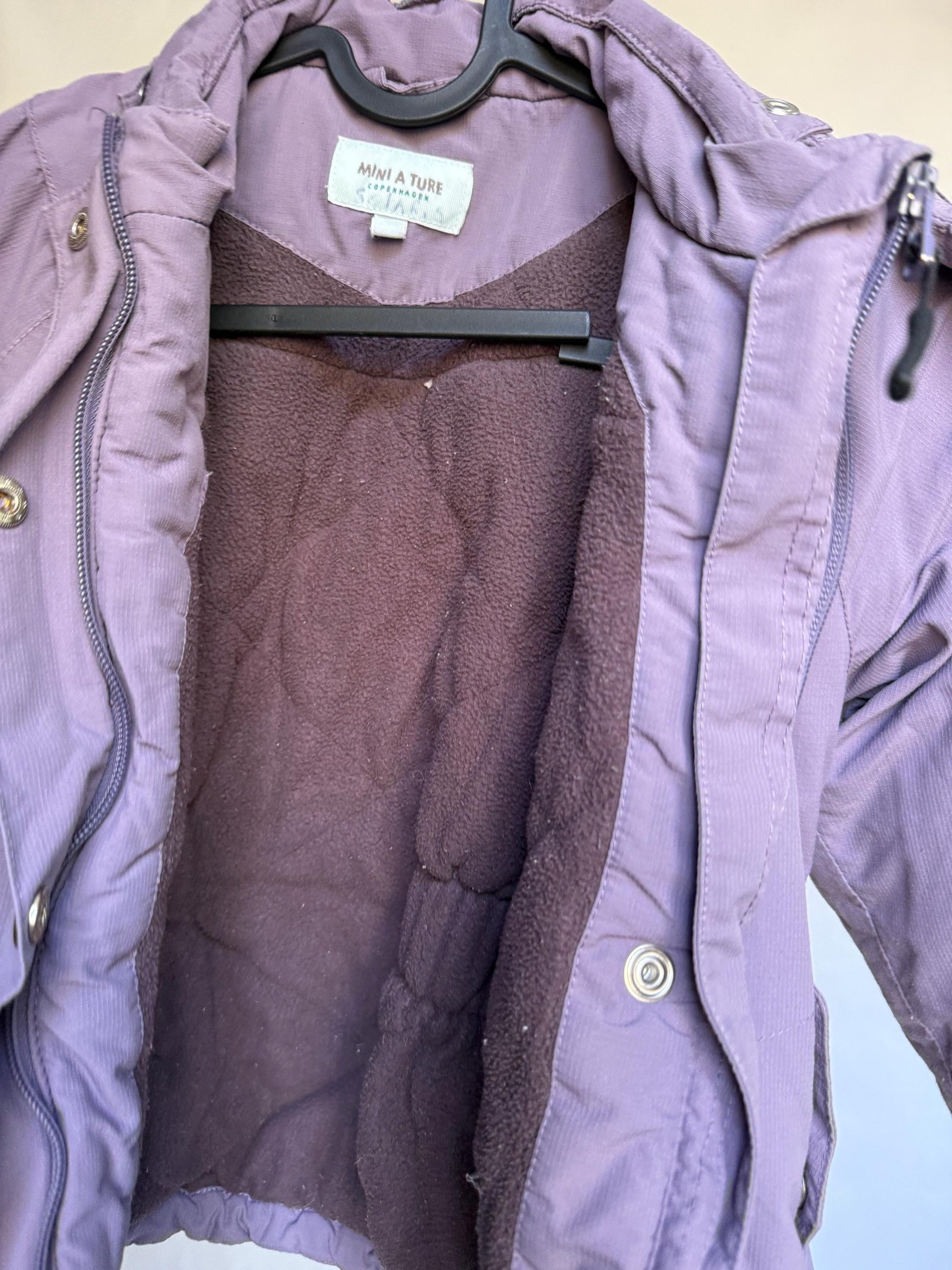 Mini a ture Copenhagen children's winter coat, zipper and snap closure, hood with plush lining, elastic waist, casual prep, EU 104