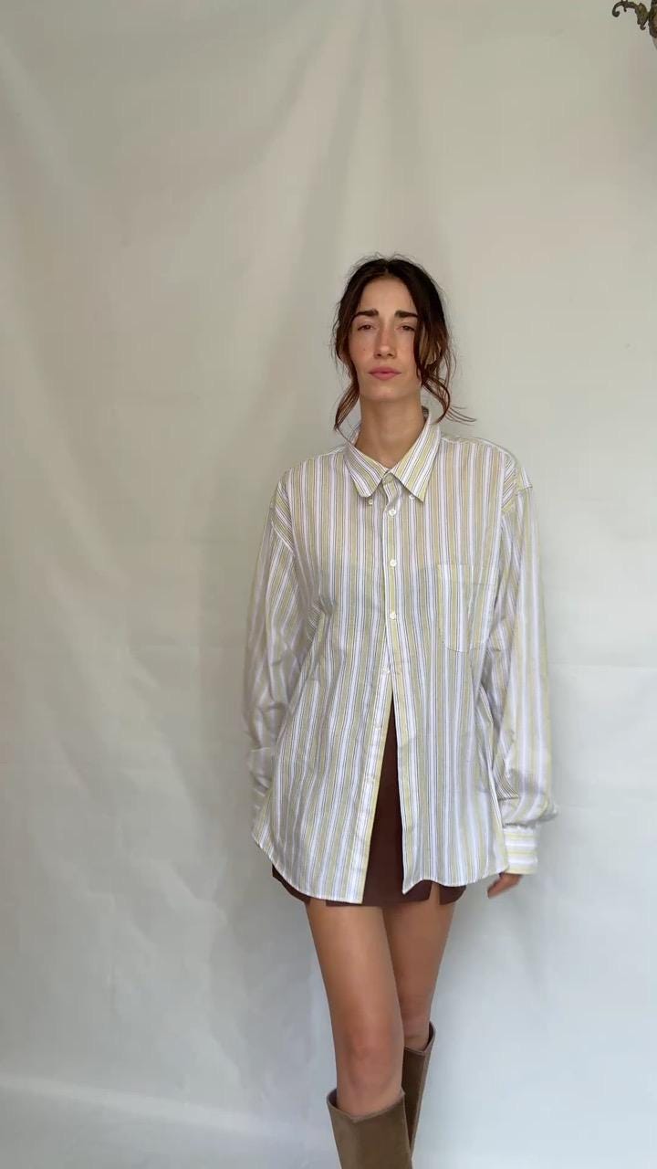 Retro striped shirt, Relaxed fit button up, Vintage smart menswear, US XL, casual