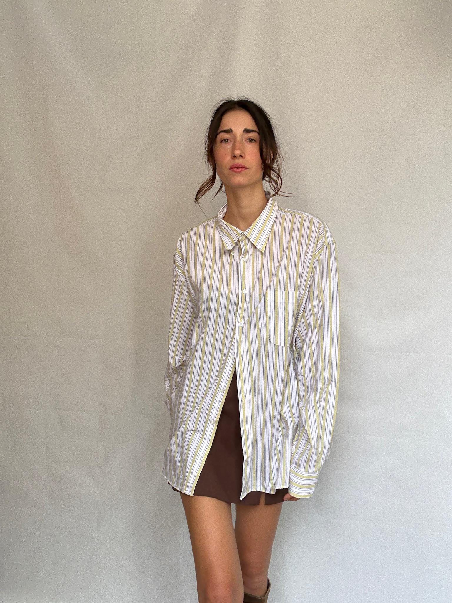 Retro striped shirt, Relaxed fit button up, Vintage smart menswear, US XL, casual