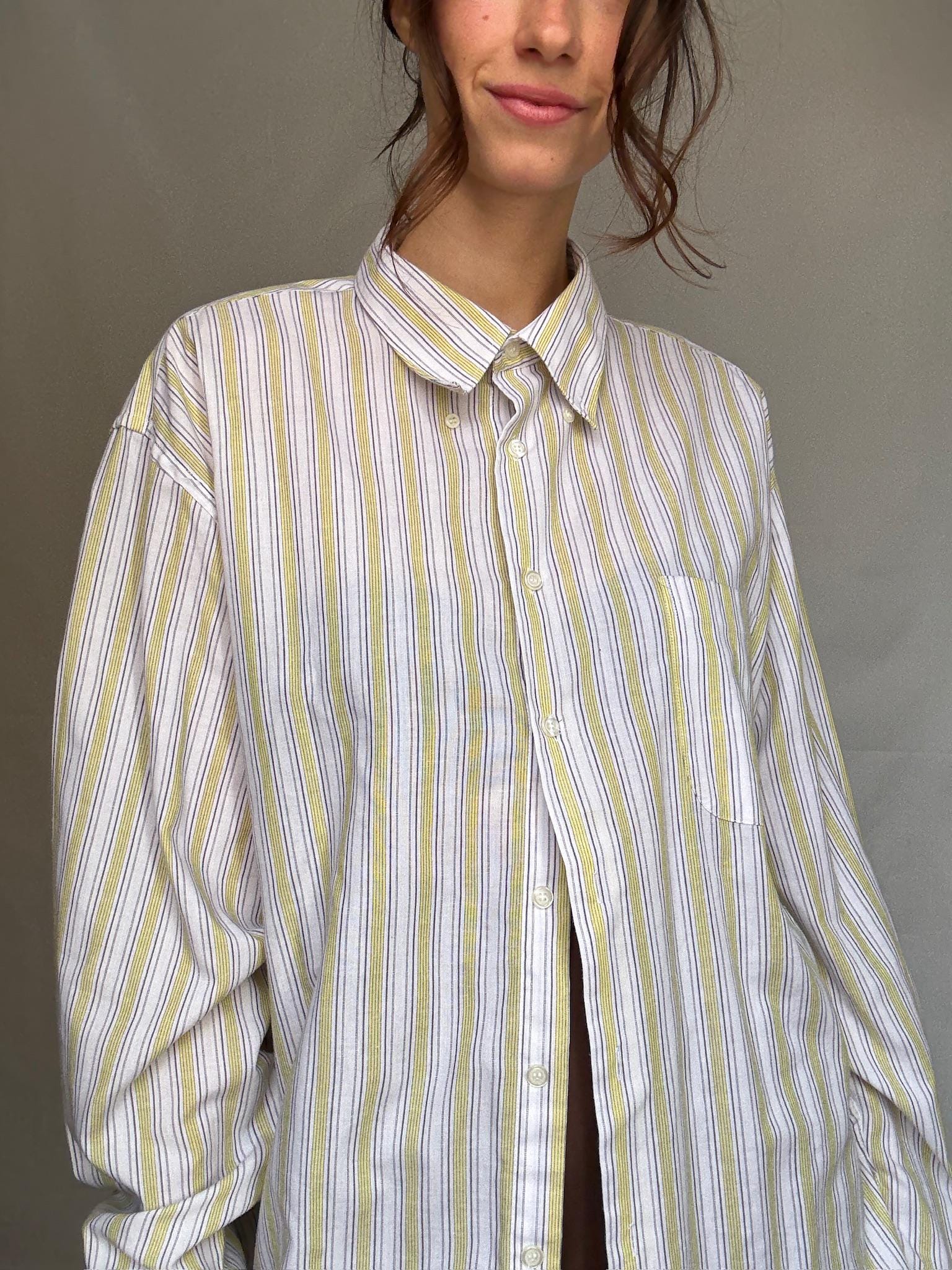 Retro striped shirt, Relaxed fit button up, Vintage smart menswear, US XL, casual
