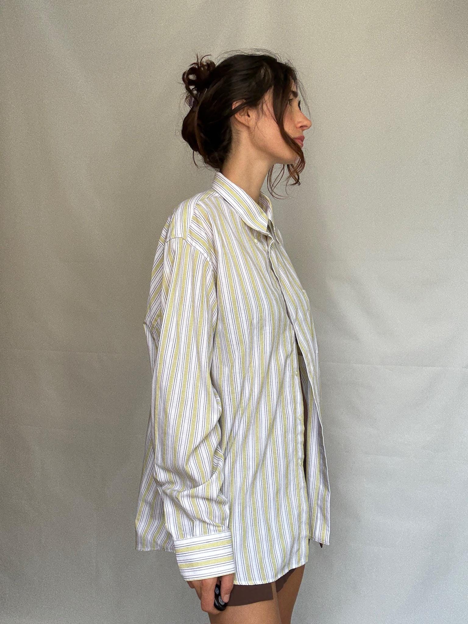 Retro striped shirt, Relaxed fit button up, Vintage smart menswear, US XL, casual