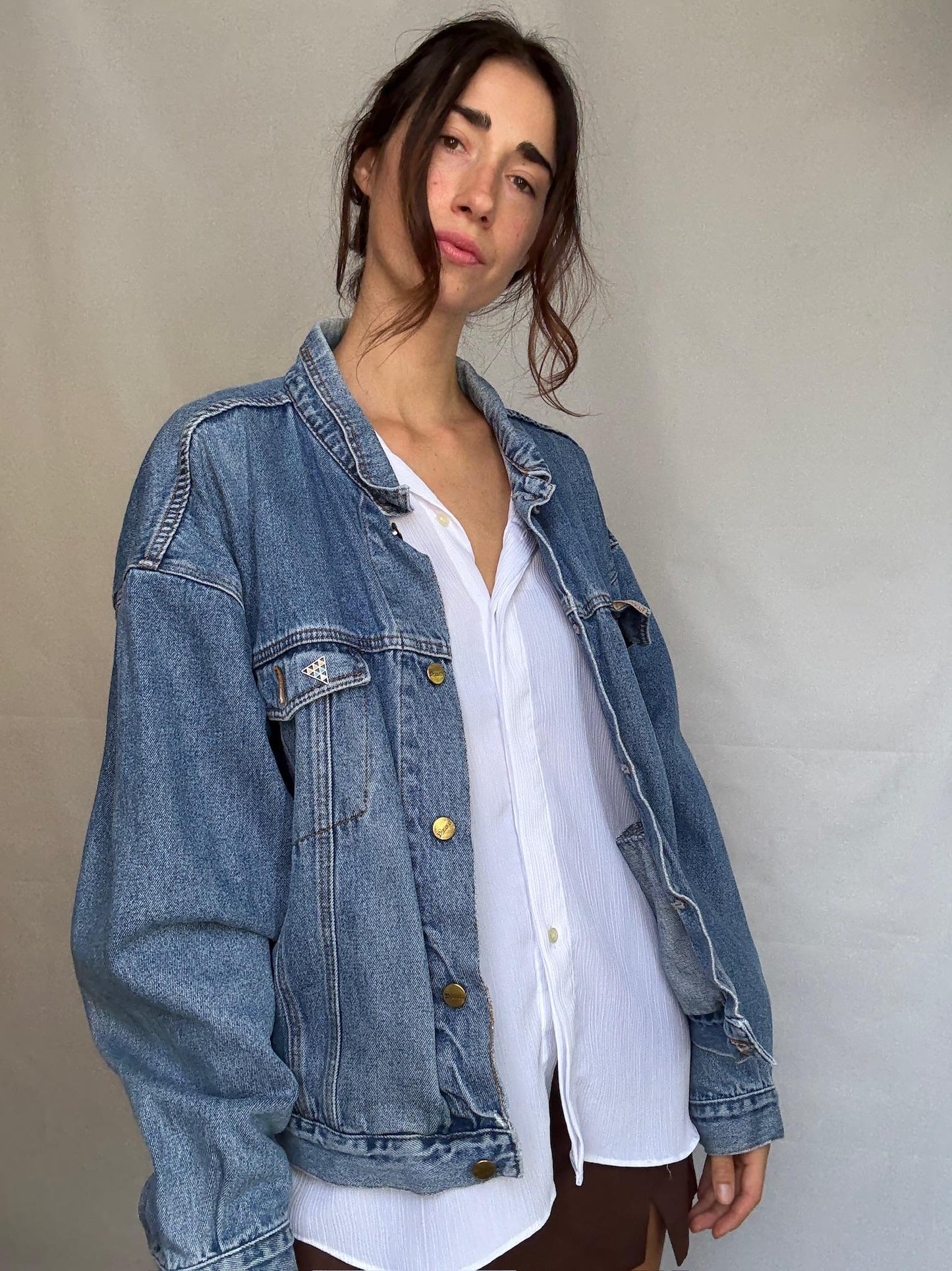 Vintage blue denim 80s jacket, Retro cool menswear, Oversized boyfriend clothing, Punk streetwear, retro 90s Kristen Stewart vibe, US XL
