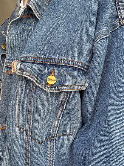 Vintage Blue Denim Oversized Jacket — fabric close-up