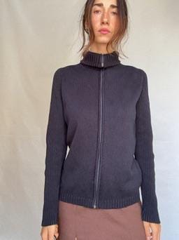 Dutti Sport by Massimo dutti dark blue cardigan vest, 100% cotton navy blue turtleneck winter wear, sleek minimalist design menswear, US L