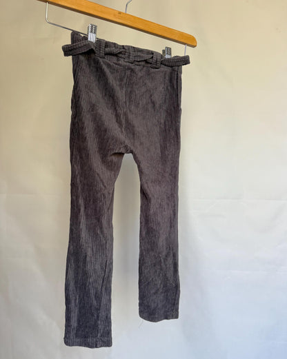 Gray Ribbed Corduroy Pants With Bow Tie — detail