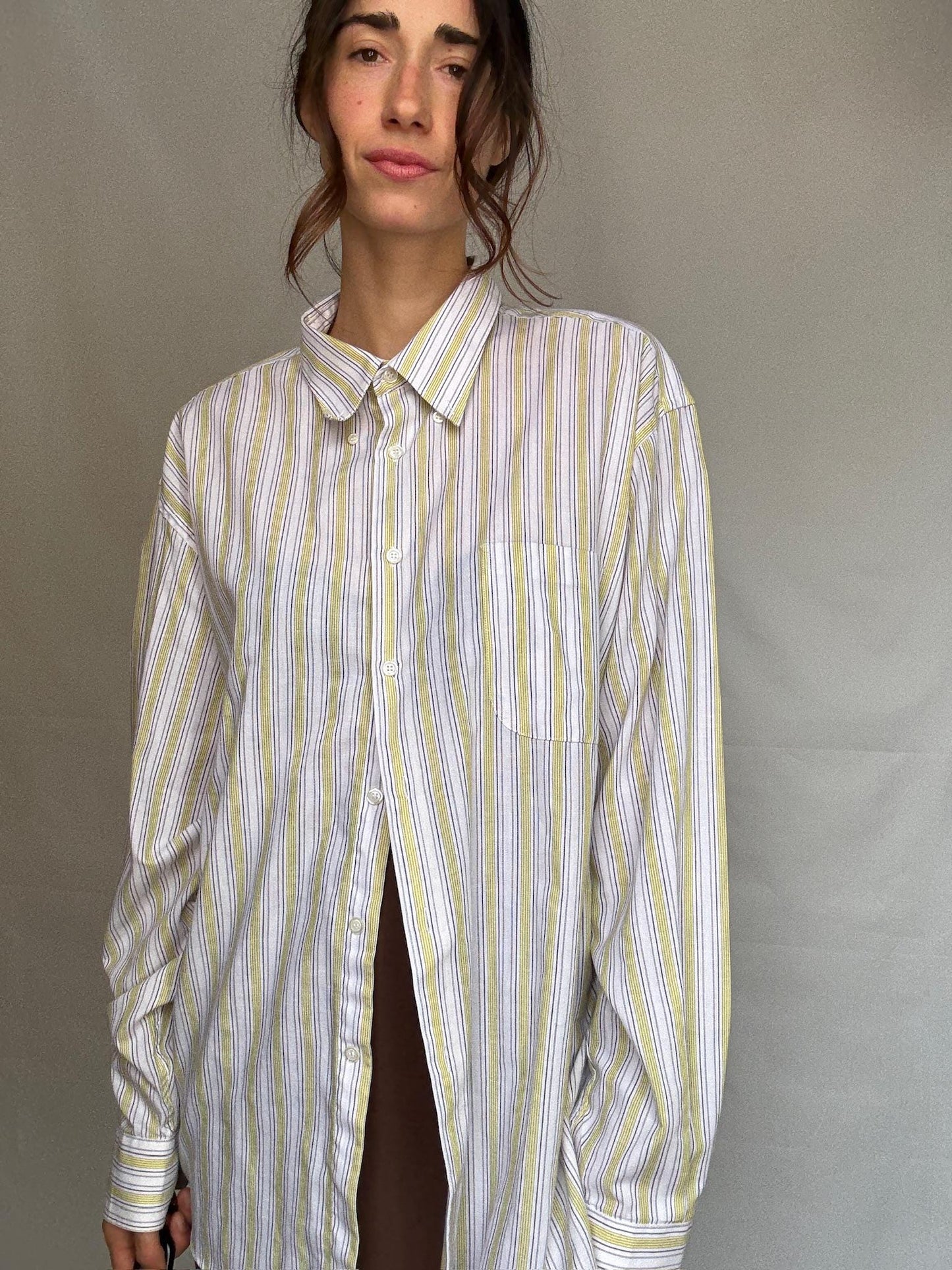 Retro striped shirt, Relaxed fit button up, Vintage smart menswear, US XL, casual