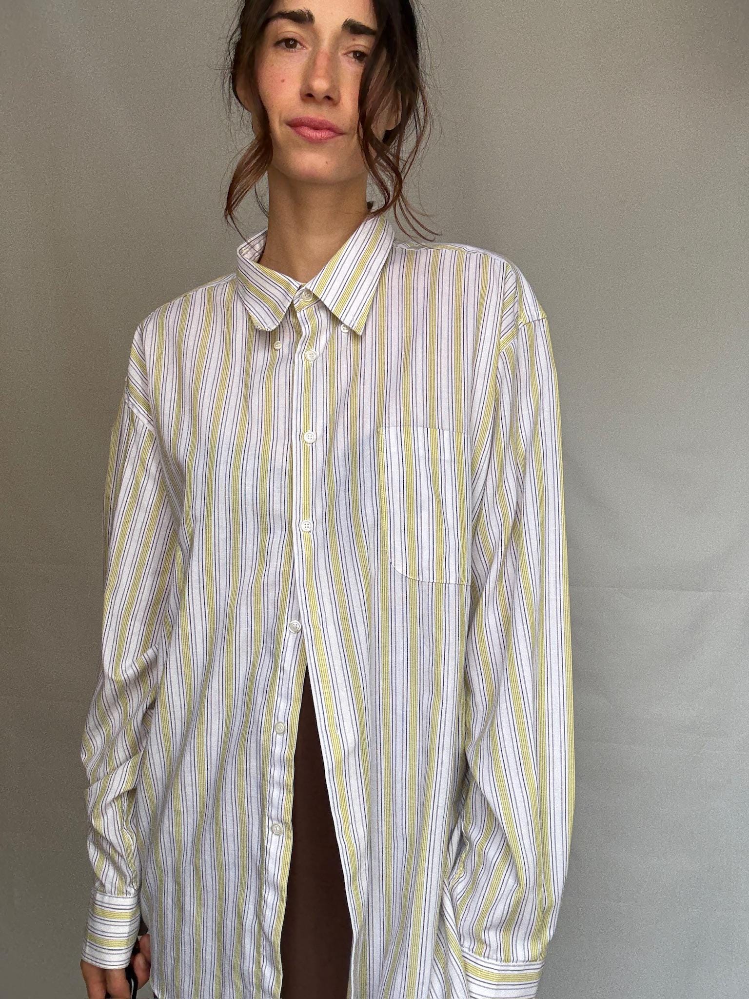 Retro striped shirt, Relaxed fit button up, Vintage smart menswear, US XL, casual
