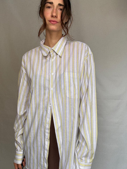 Retro striped shirt, Relaxed fit button up, Vintage smart menswear, US XL, casual