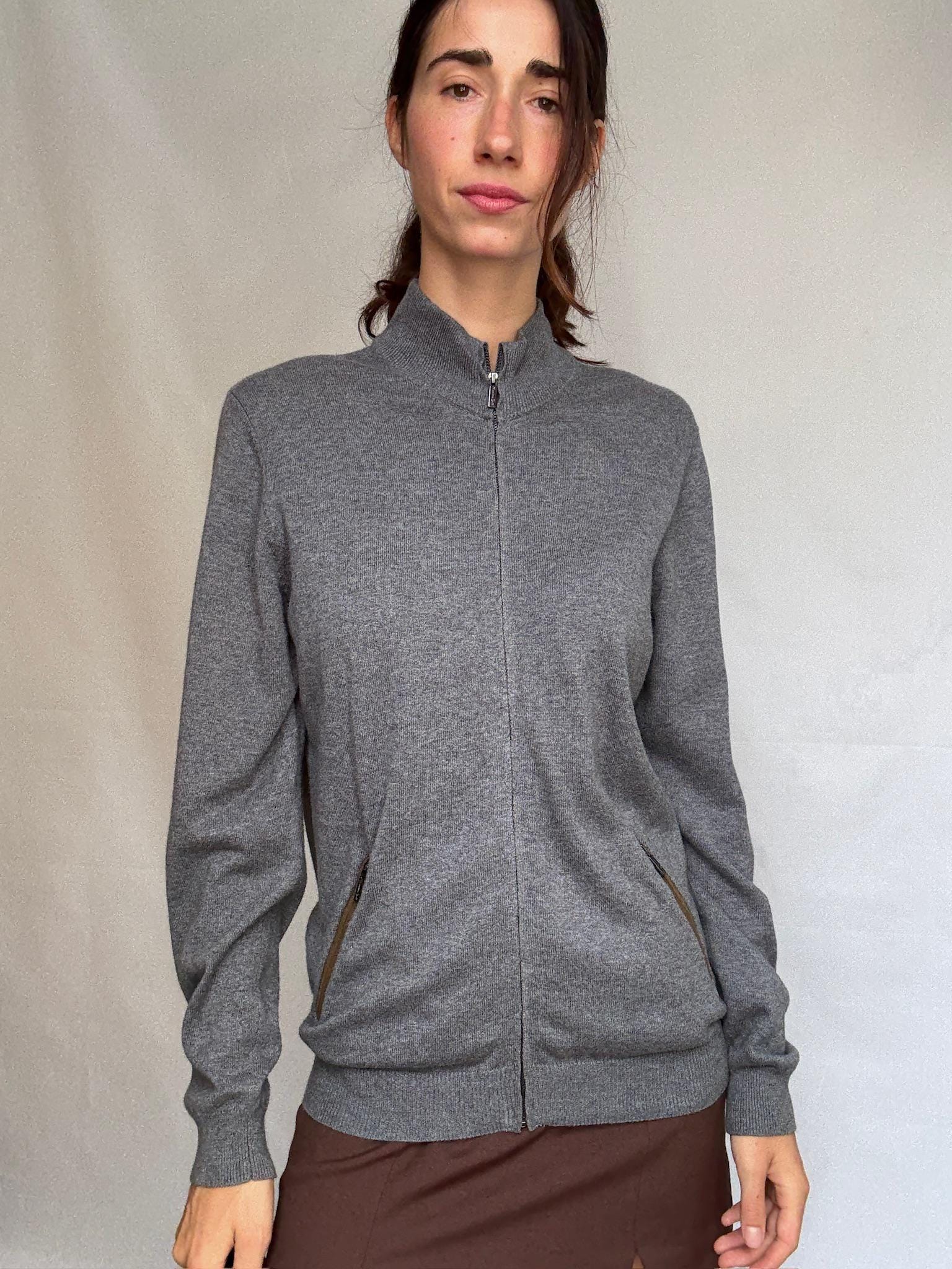 Massimo Dutti gray knit vest, cotton cashmere blend, minimalist chic, US M