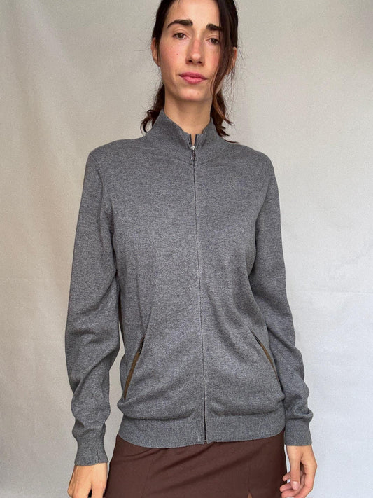 Massimo Dutti gray knit vest, cotton cashmere blend, minimalist chic, US M