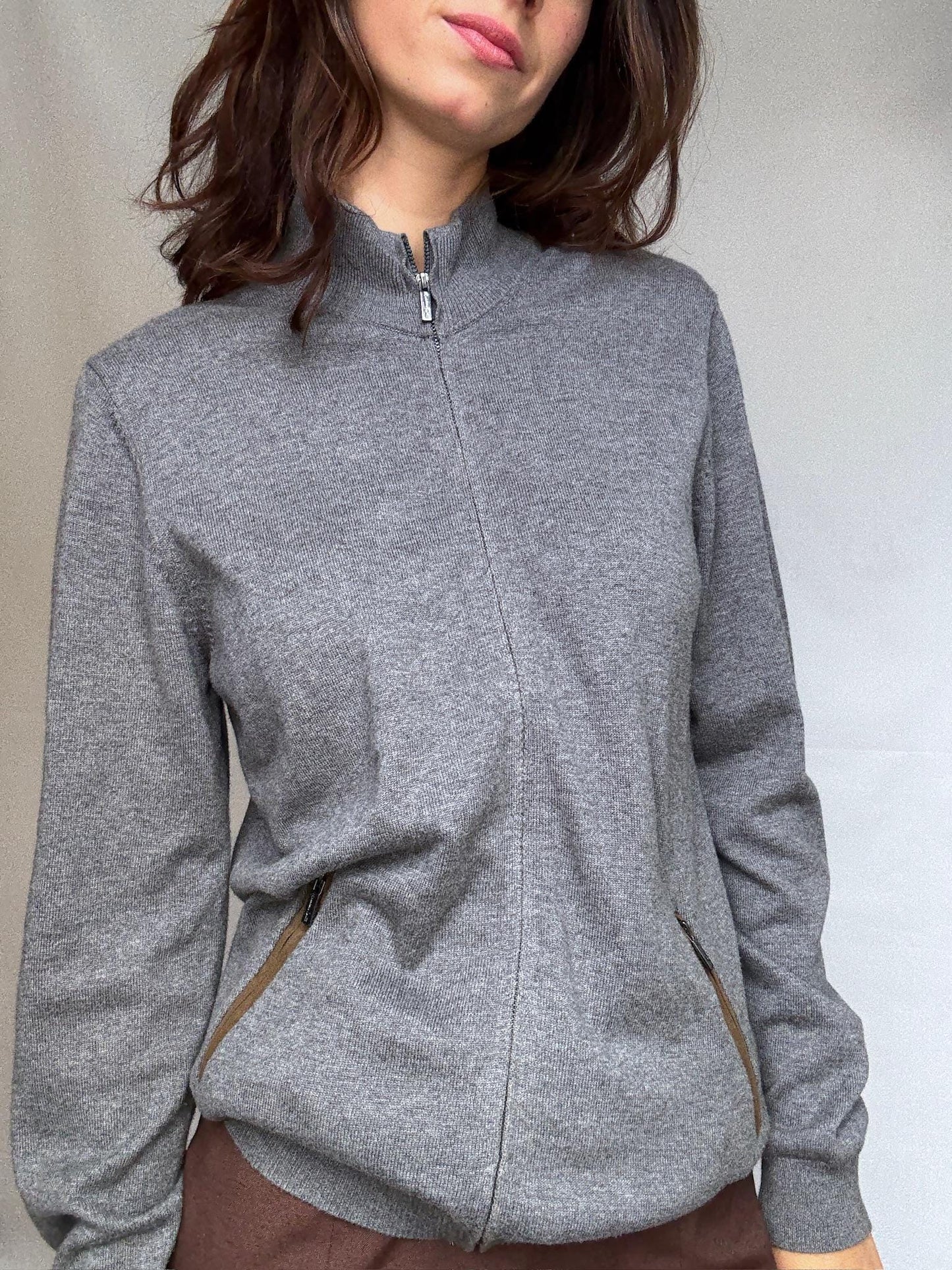 Massimo Dutti gray knit vest, cotton cashmere blend, minimalist chic, US M