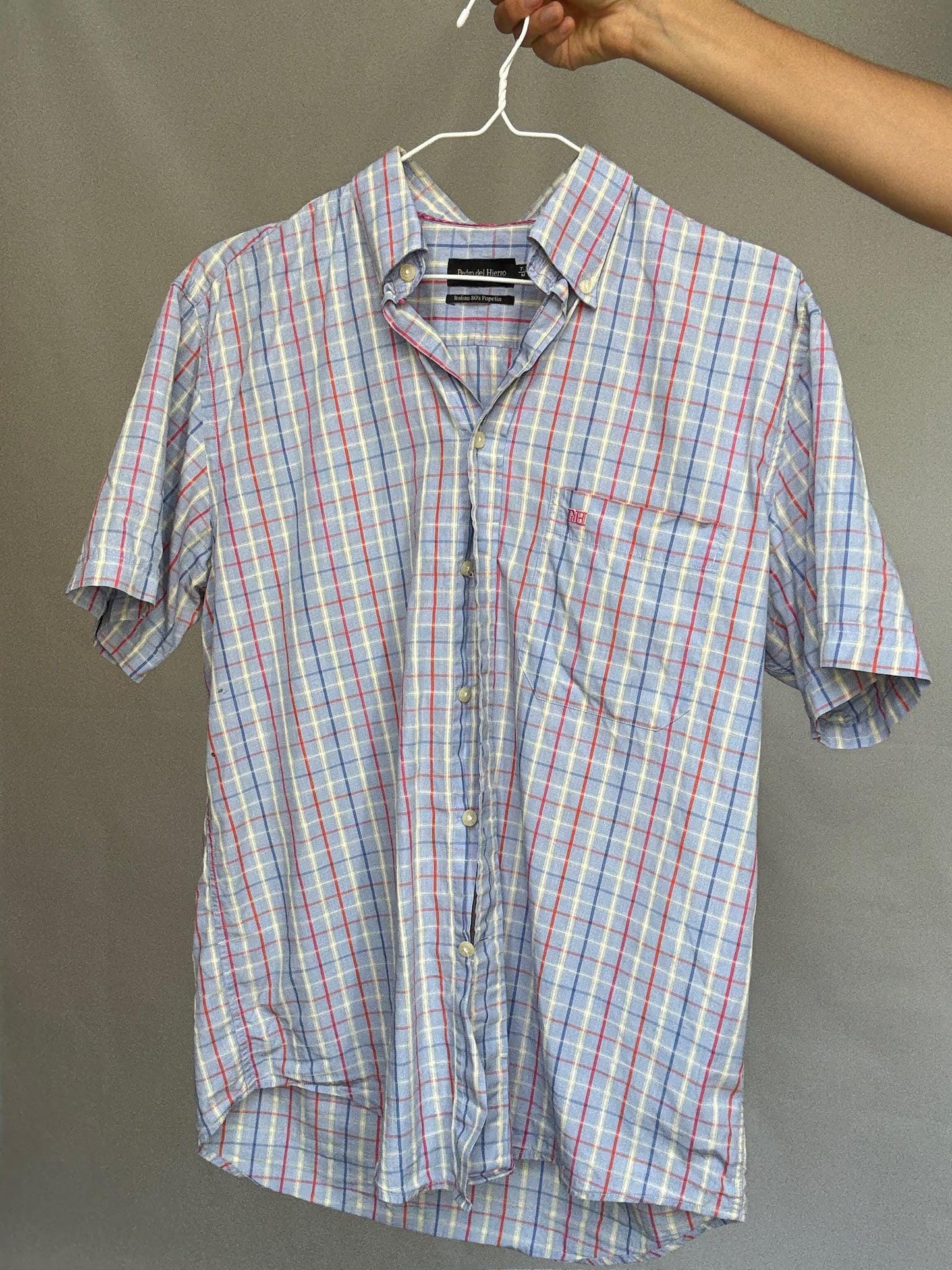 Vintage Pedro del Hierro plaid shirt, poplin cotton, Size M, Spanish designer menswear