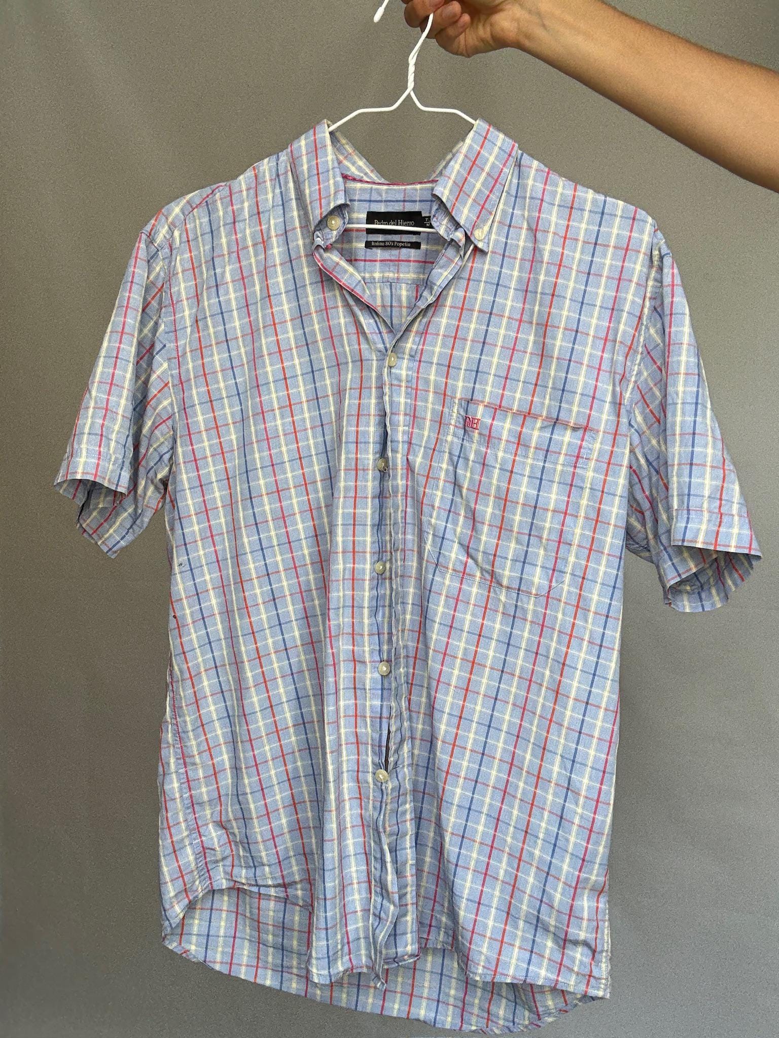 Vintage Pedro del Hierro plaid shirt, poplin cotton, Size M, Spanish designer menswear
