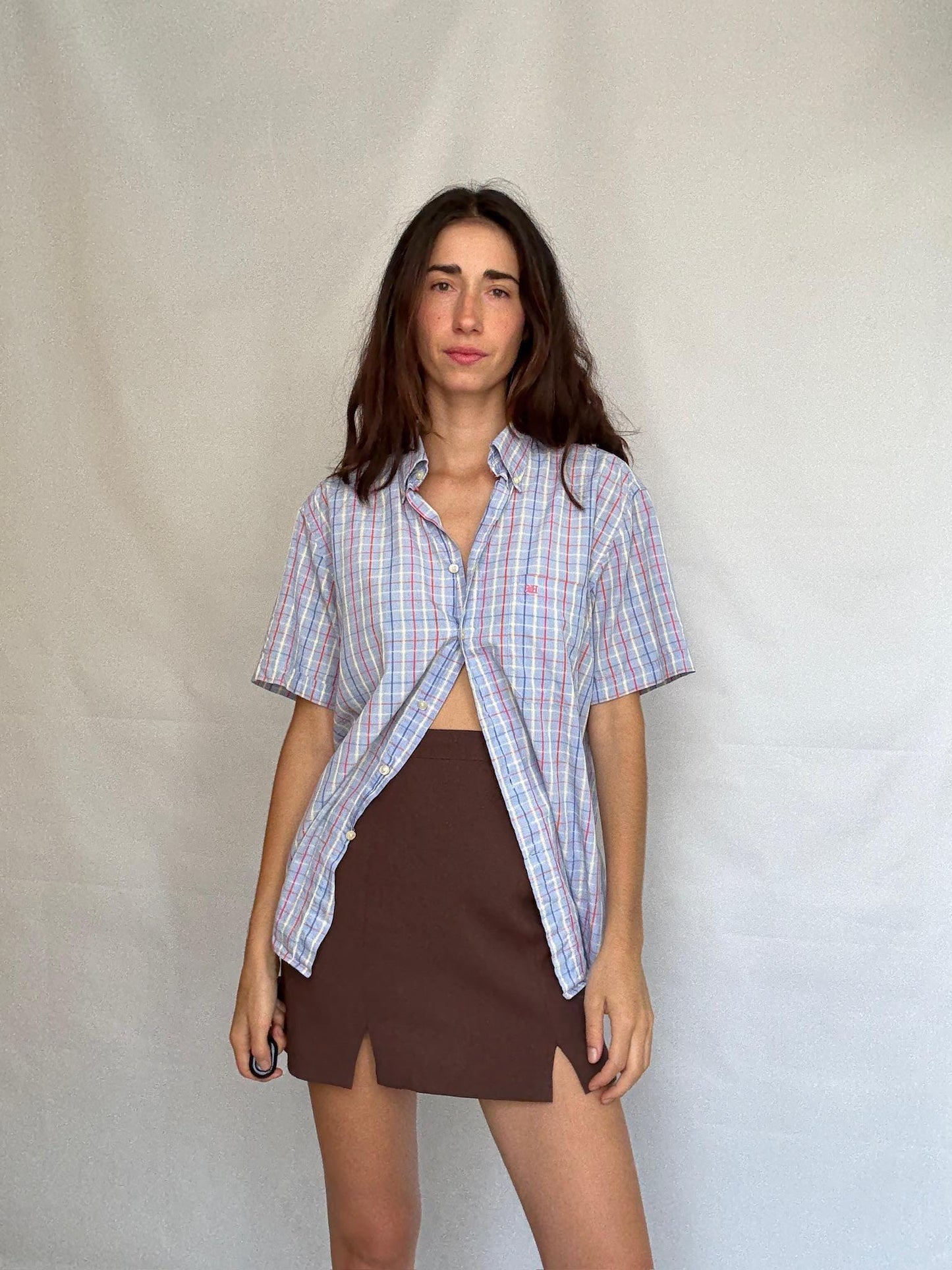 Vintage Pedro del Hierro plaid shirt, poplin cotton, Size M, Spanish designer menswear
