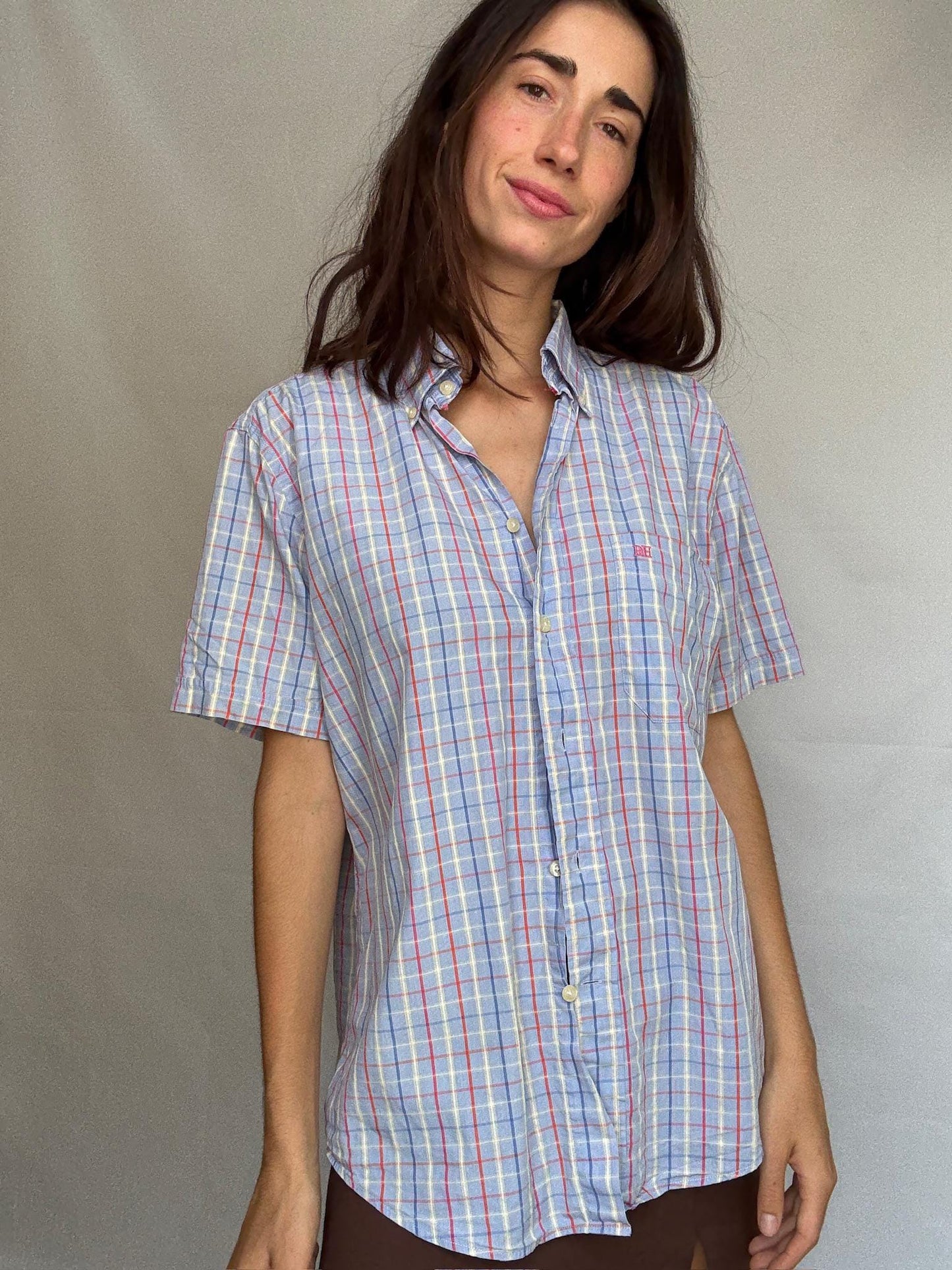 Vintage Pedro del Hierro plaid shirt, poplin cotton, Size M, Spanish designer menswear